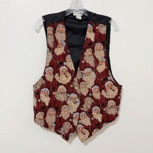 Vintage Alice Stuart Santa Christmas Tapestry Vest Santa Claus Holiday Size L